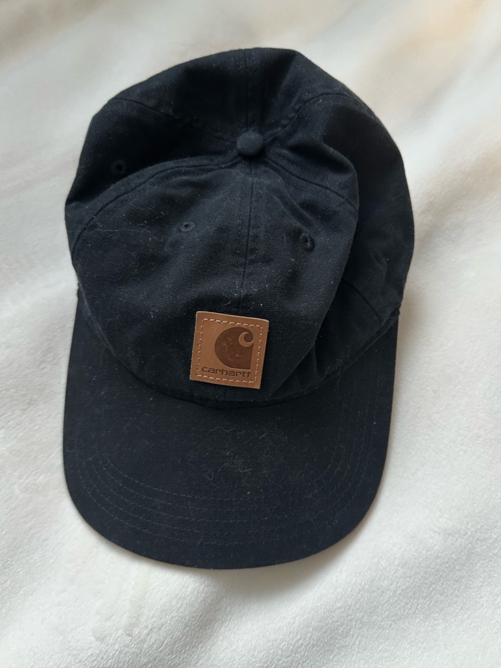 Carhartt Black Canvas Cap with Brown Leather Logo Patch